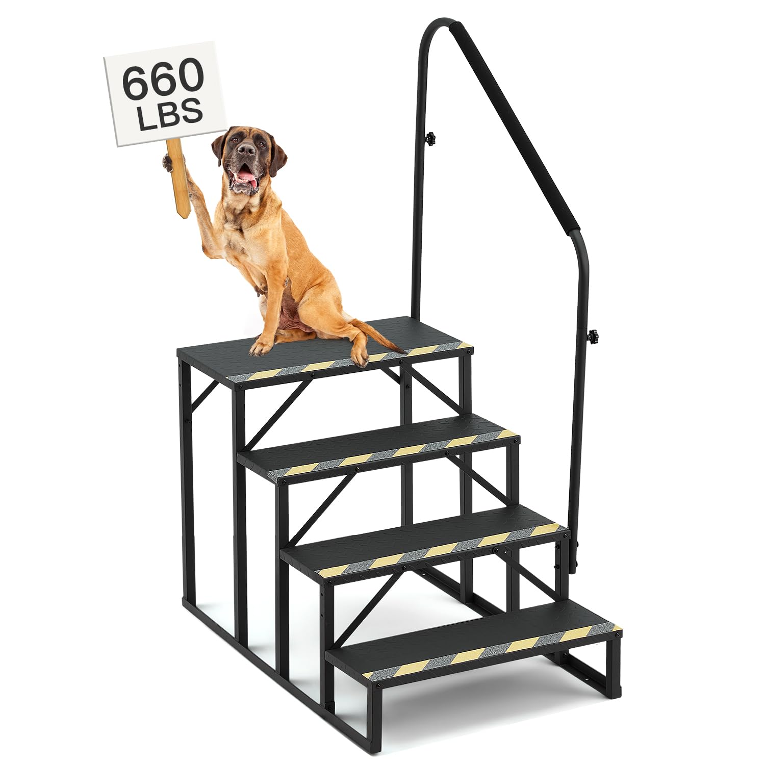 HOMREST 4-Step RV Steps with Dual Handrails, 660 LBS Heavy-Duty RV Stairs with Armrest Covers, Anti-Slip Hot Tub and Mobile Home Steps with Non-Skid Tapes