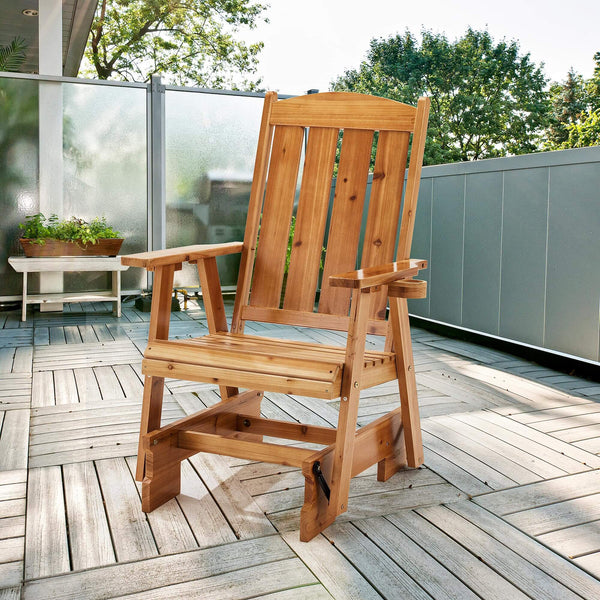 Homrest Set of 2 Wooden Patio Glider Chairs with Cup Holders, Heavy Duty 700 lbs