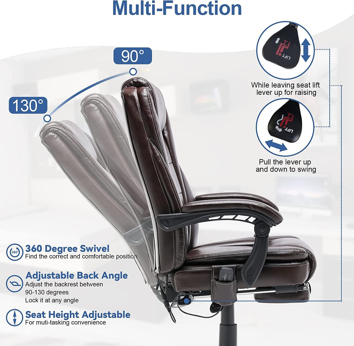 Ergonomic Massage And Heated Executive Office Chair Brown