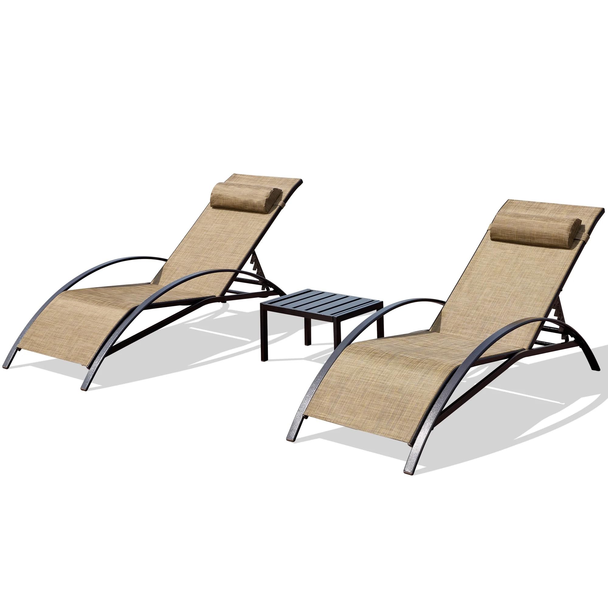 HOMREST 3 PCS Outdoor Lounge Chairs Set of 2 with Coffee Table, Brown
