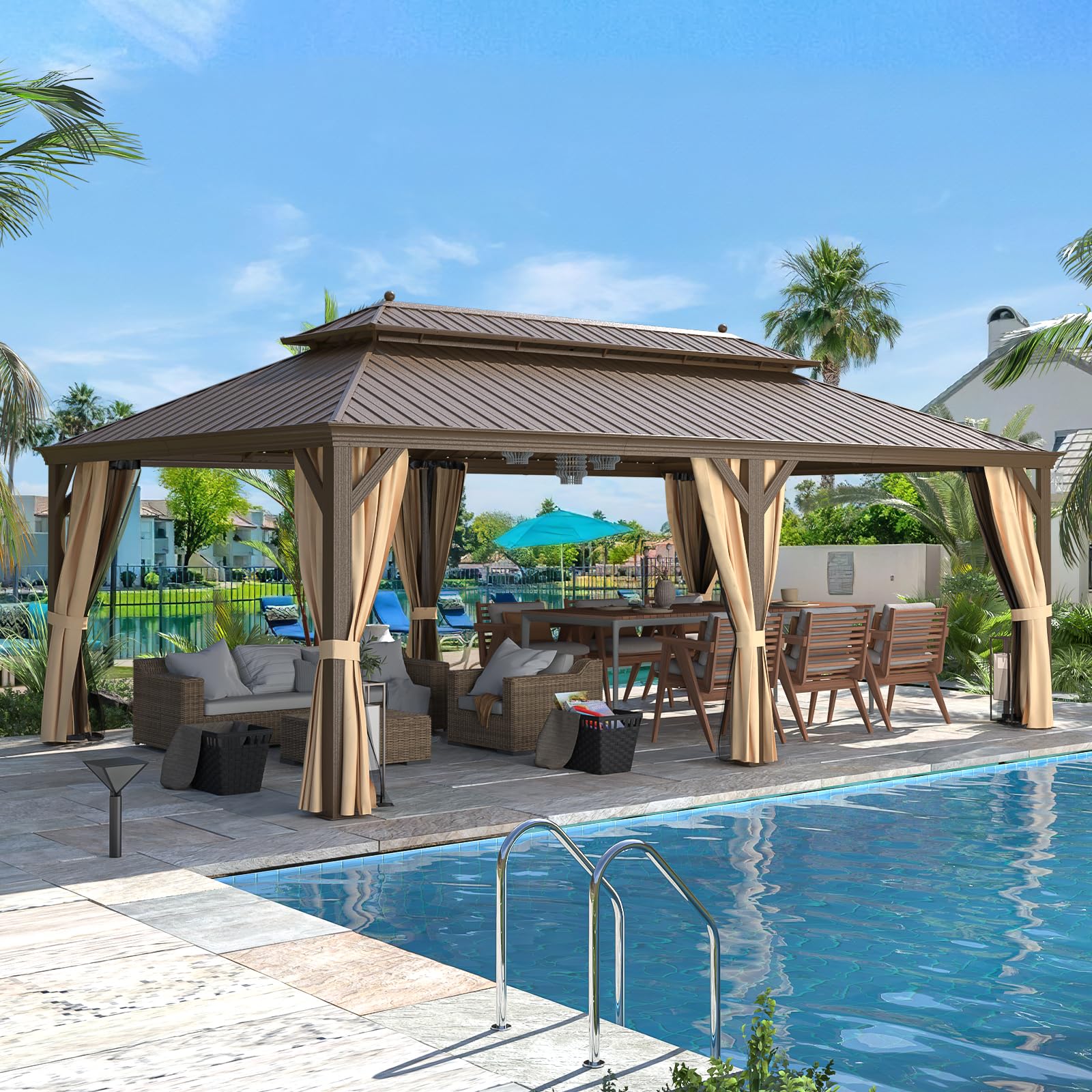 HOMREST 14X22 Hardtop Gazebo with Privacy Screen
