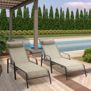 HOMREST Set of 2 Chaise Lounges Patio, Outdoor Lounge Chairs with Adjustable Backrest, All-Weather Textilene