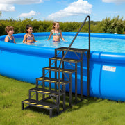 HOMREST 6-Step RV Steps with Handrail, 660LBS Capacity, Metal Mobile Home Stairs with Armrest, Anti-Slip Hot Tub & Camper Steps, Non-Skid Treads