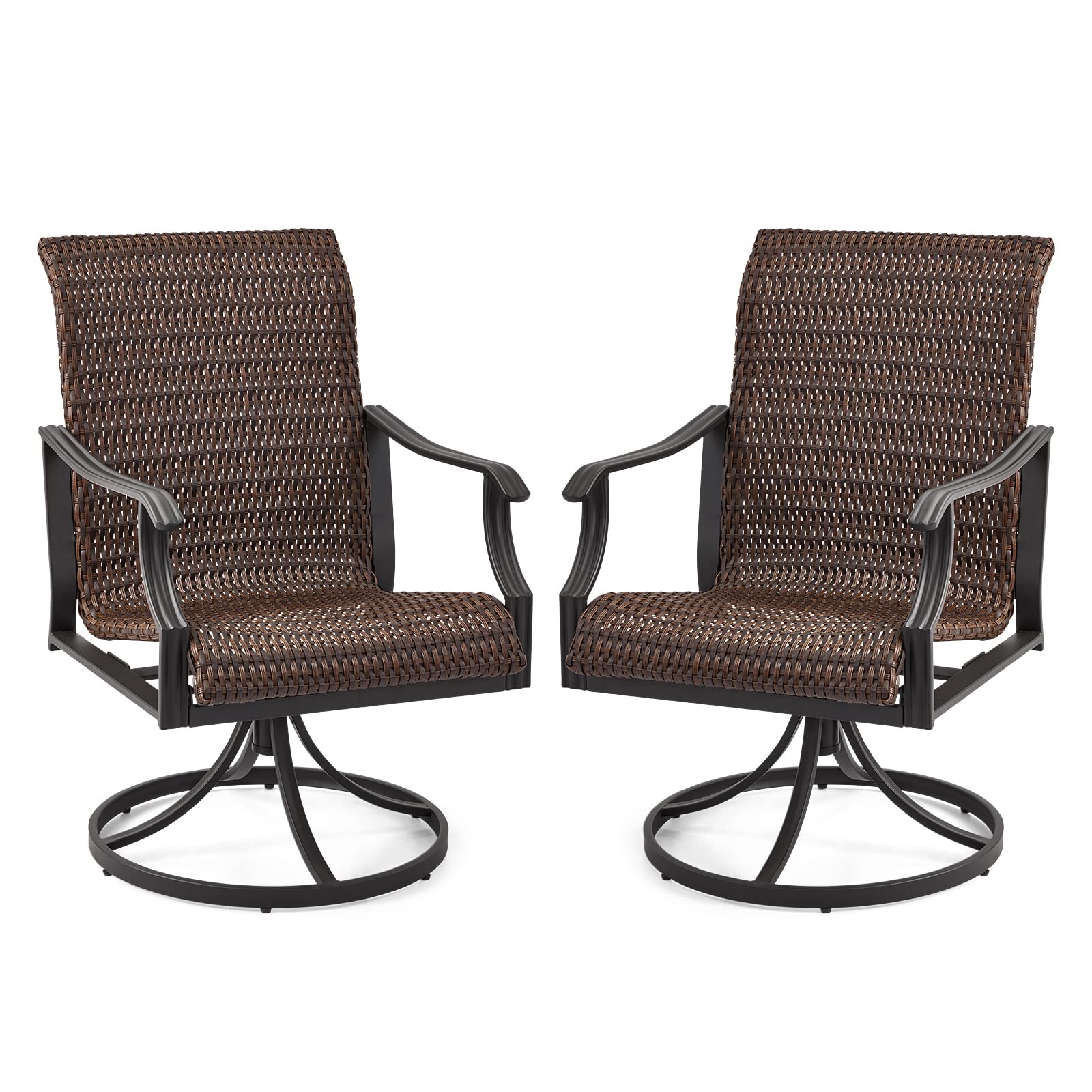 homrest Patio Wicker Swivel Chair Set of 2, Heavy Duty Outdoor Dining Chair with 23.5'' High Back, Extra-Large Water-Fall Seat, Gentle Rocker-homrest