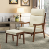 High Back Accent Chair with Ottoman, Mid Century Modern Accent Chair with Versatile Headrest (Beige)