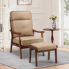 High Back Accent Chair with Ottoman, Mid Century Modern Accent Chair with Versatile Headrest (Brown)