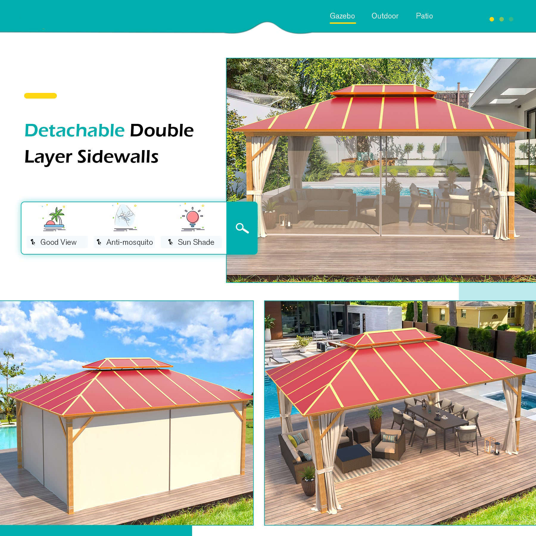 Homrest 12X16 Gazebo, Outdoor Wood Grain Hardtop Gazebos