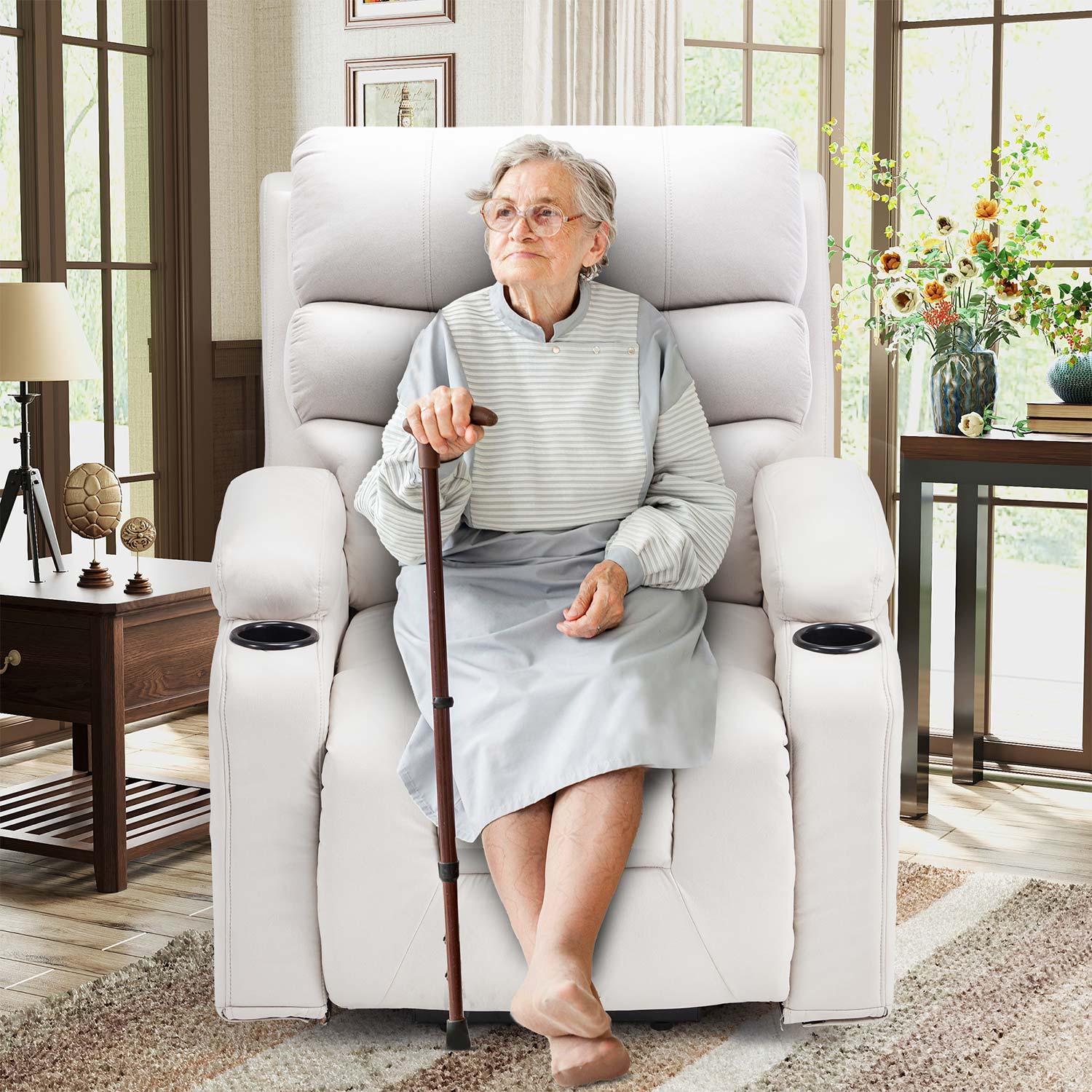 Homrest Power Lift Recliner Chair for Elderly with Massage & Heat, Beige White