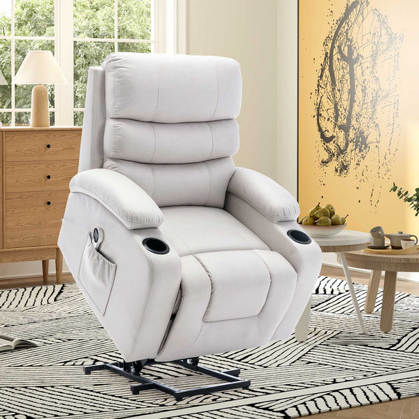 Homrest Power Lift Recliner Chair for Elderly with Massage & Heat, Beige White
