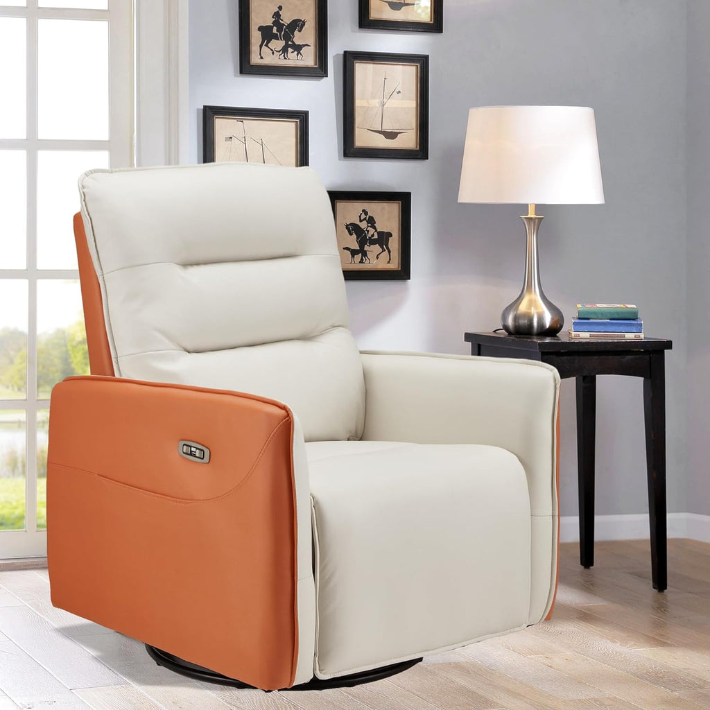 Homrest Power Recliner Chair Swivel Glider with Rock & Massage, Type-C Charge & Side Pockets (Beige)