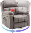 Massage Recliner Chair w/ Heating, 360° Swivel Recliner Lounge Chair, Microfiber Cloth Reclining Sofa w/ Side Pockets, Coffee