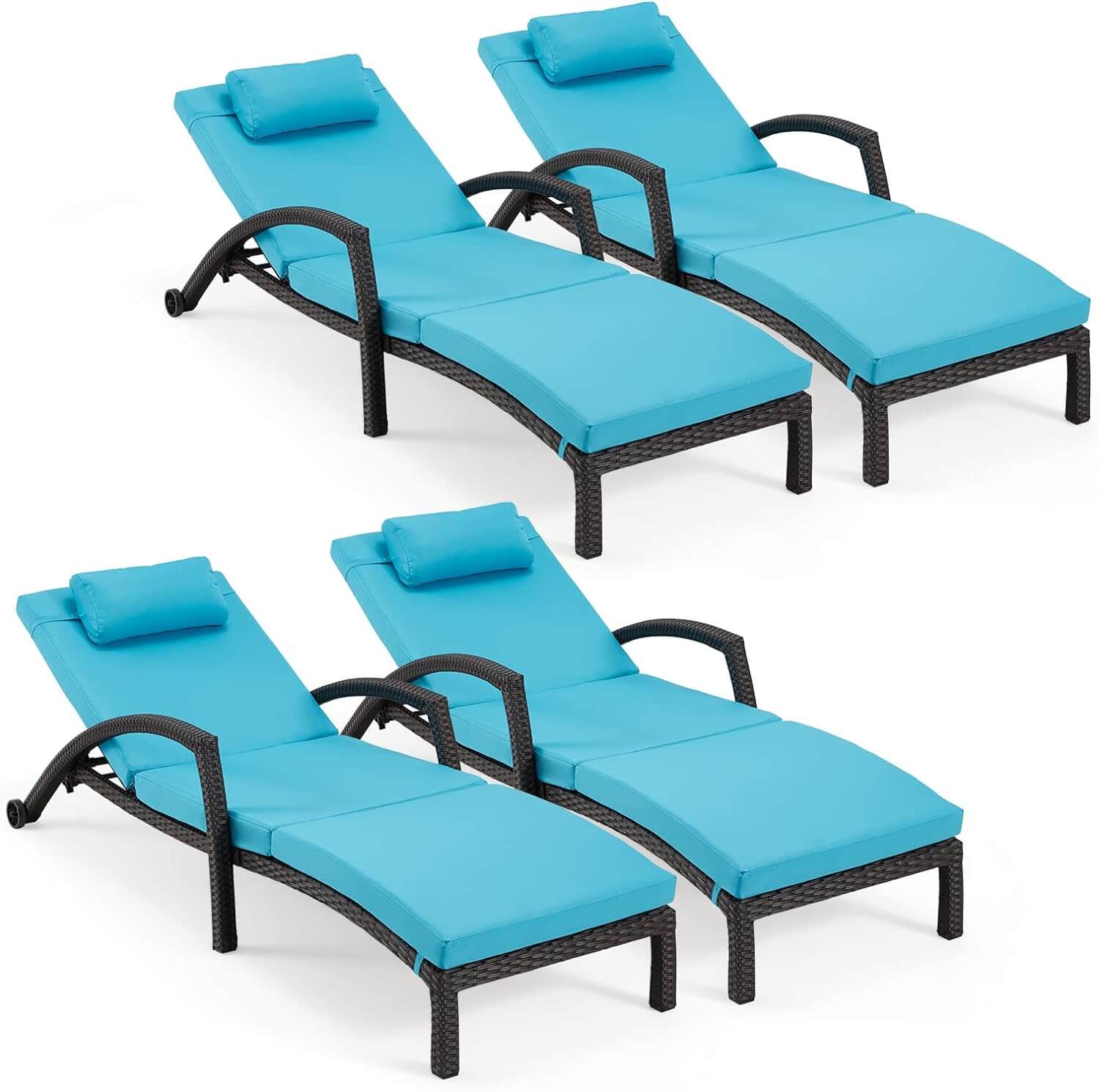 Homrest Chaise Lounge Chairs Set of 4 for Outside, PE Rattan Wicker, Blue
