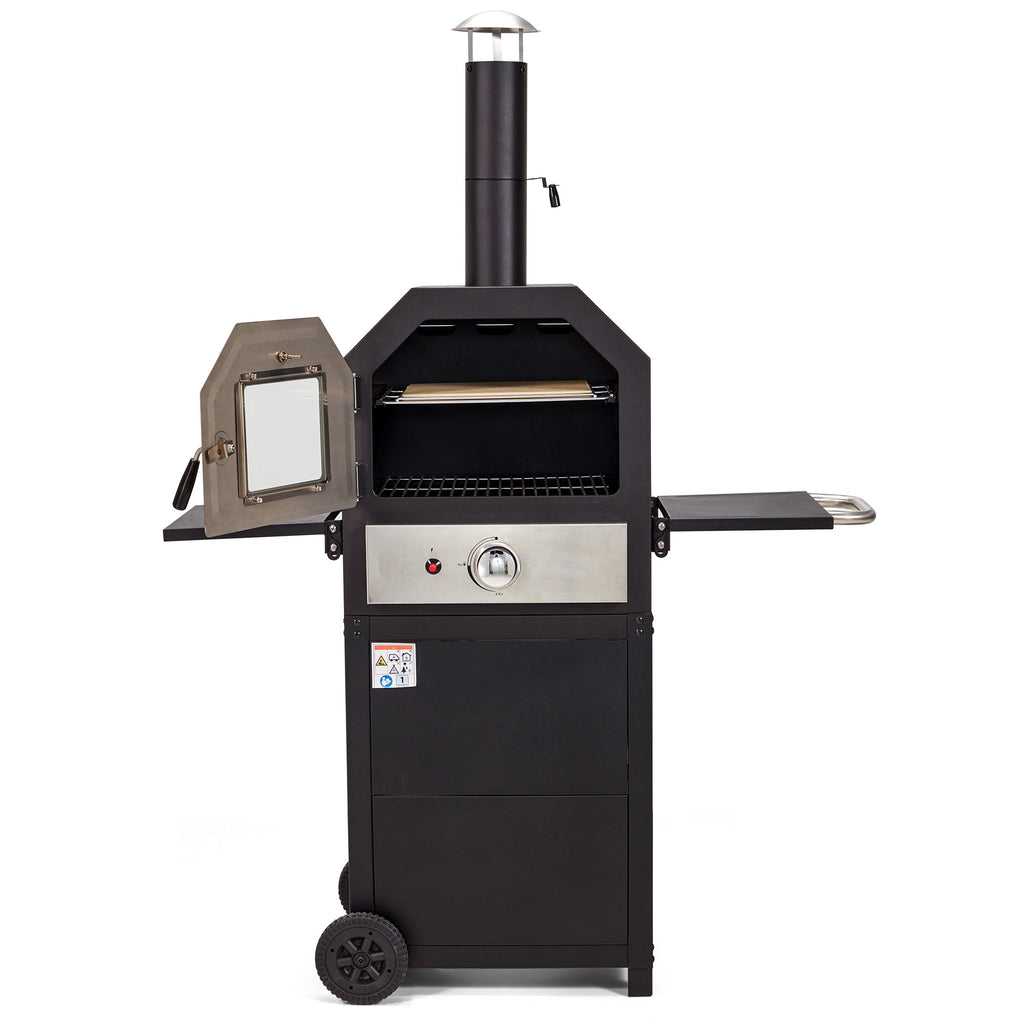 HOMREST Freestanding Outdoor 12" Gas Pizza Oven, CSA Approved Portable Propane Pizza Oven with 2 Foldable Shelves and Wheels