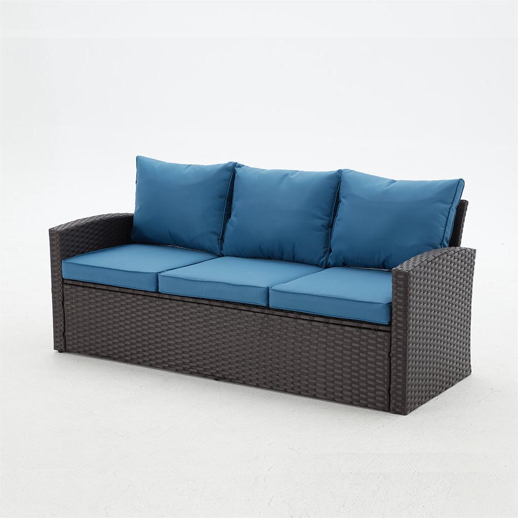 Homrest 6 Pcs Patio Dining Sofa Set with Table, Chair and Ottoman, Blue