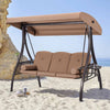 3-Seat Outdoor Porch Swing with Adjustable Canopy and Backrest, Brown