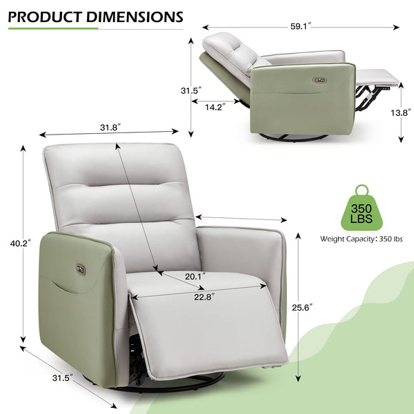 Homrest Power Recliner Chair Swivel Glider with Rock & Massage, Type-C Charge & Side Pockets (Gray)
