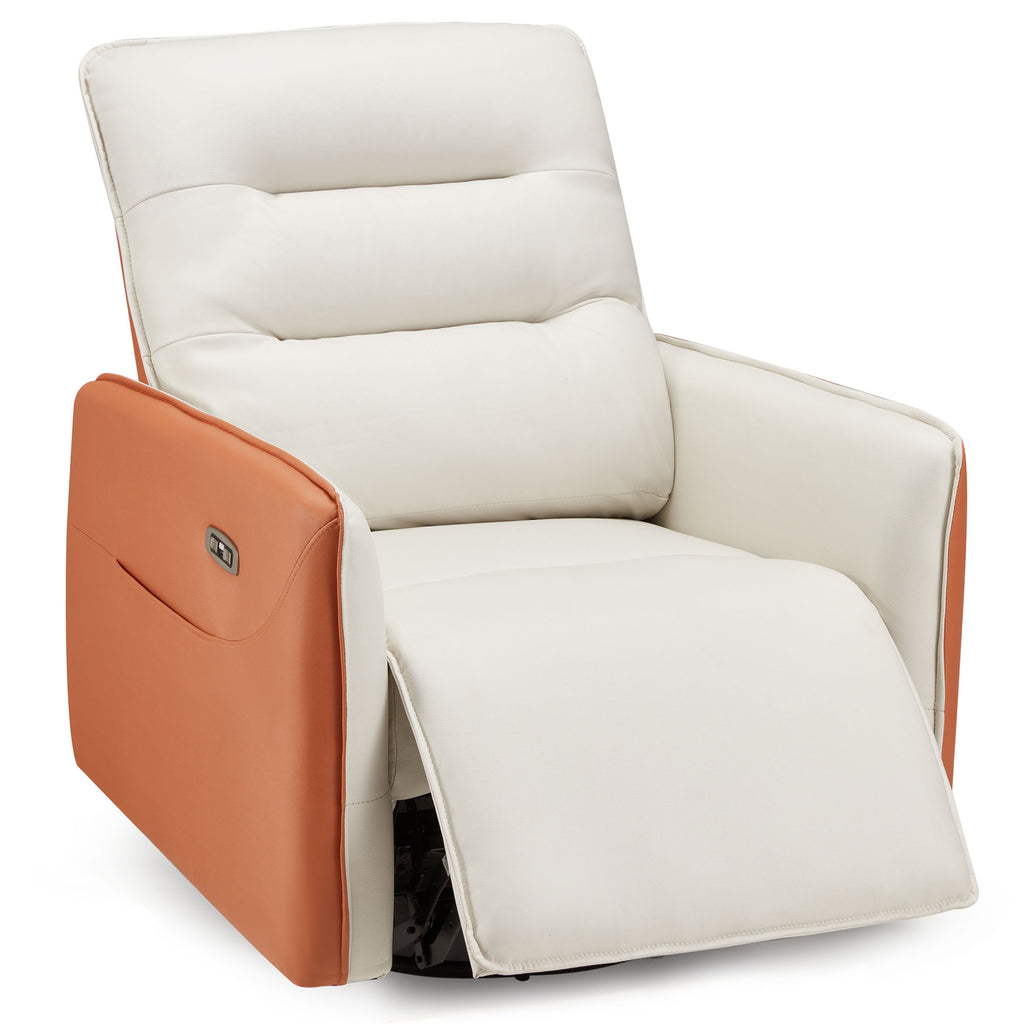 HOMREST Power Swivel Recliner Chair, Massage Electric Glider Reclining Chair with USB Port, Side Pockets, Microfiber Technology Cloth Nursery Rocker Recliners for Living Room (Orange and Beige)