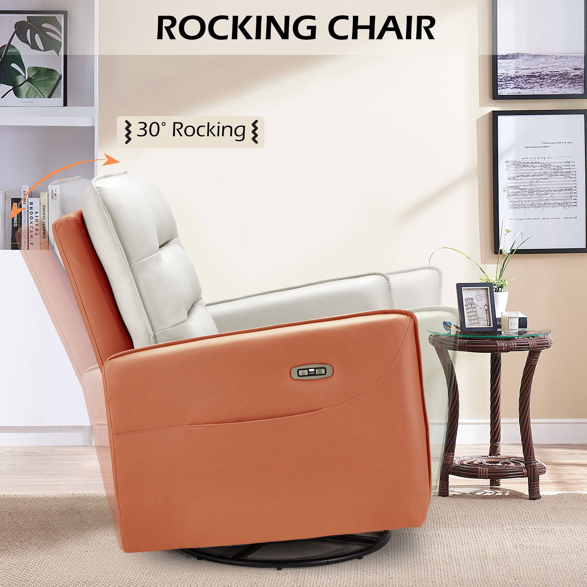 Homrest Power Recliner Chair Swivel Glider with Rock & Massage, Type-C Charge & Side Pockets (Beige)