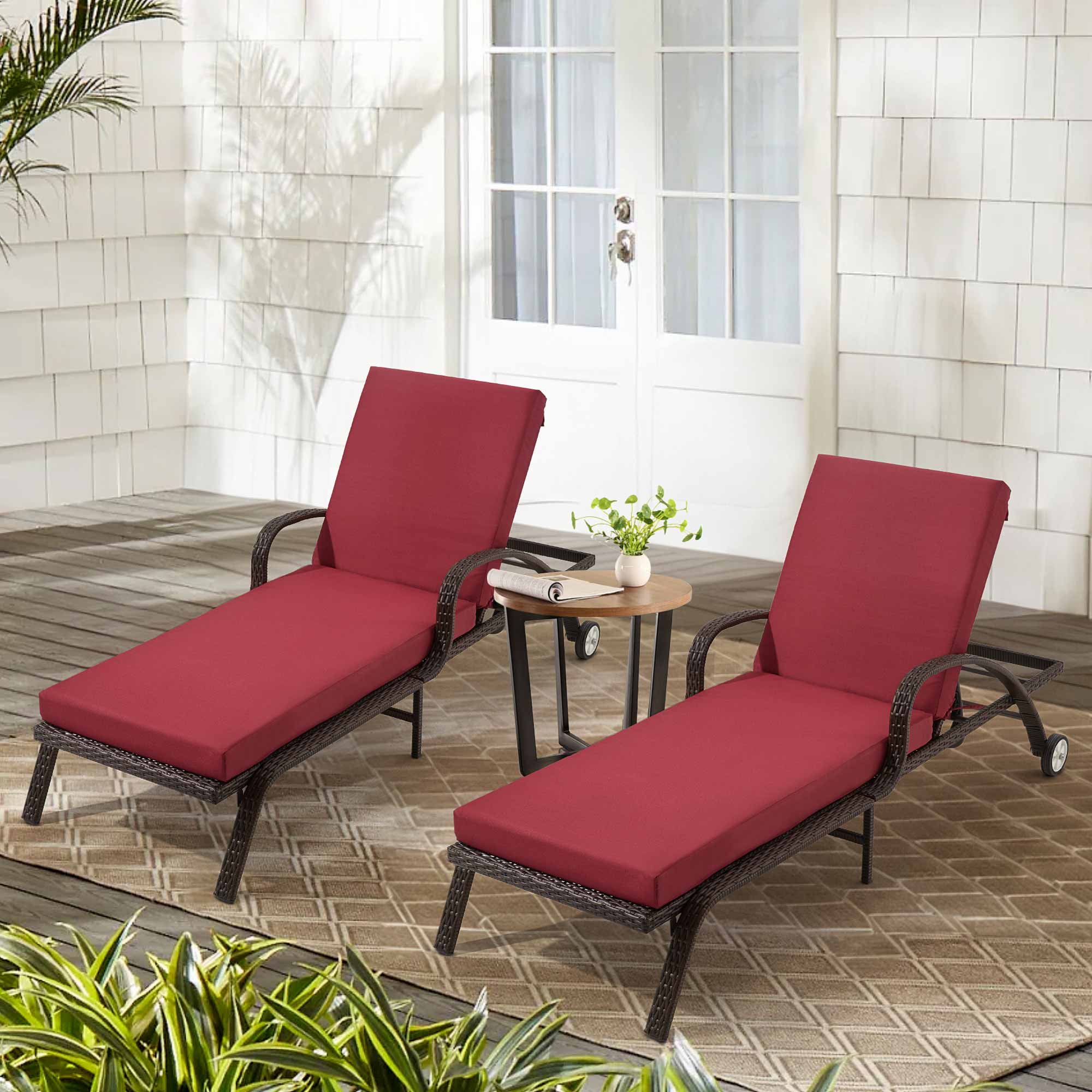 HOMREST Outdoor Lounge Chair Cushion Replacement Set of 2, Wine Red