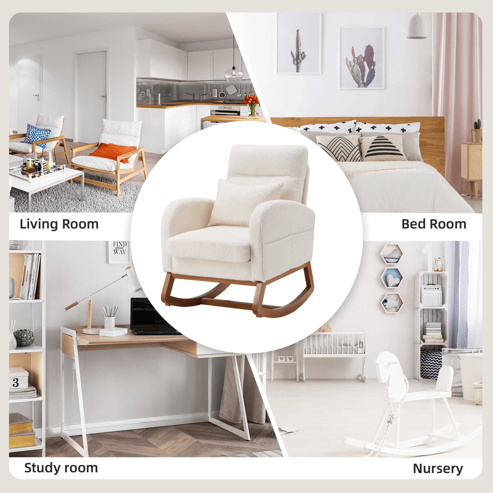 Homrest Modern Rocking Accent Chair with Blanket & Lumber Pillow, High Back Glider Chair Nursery Chair with Dual Side Pockets