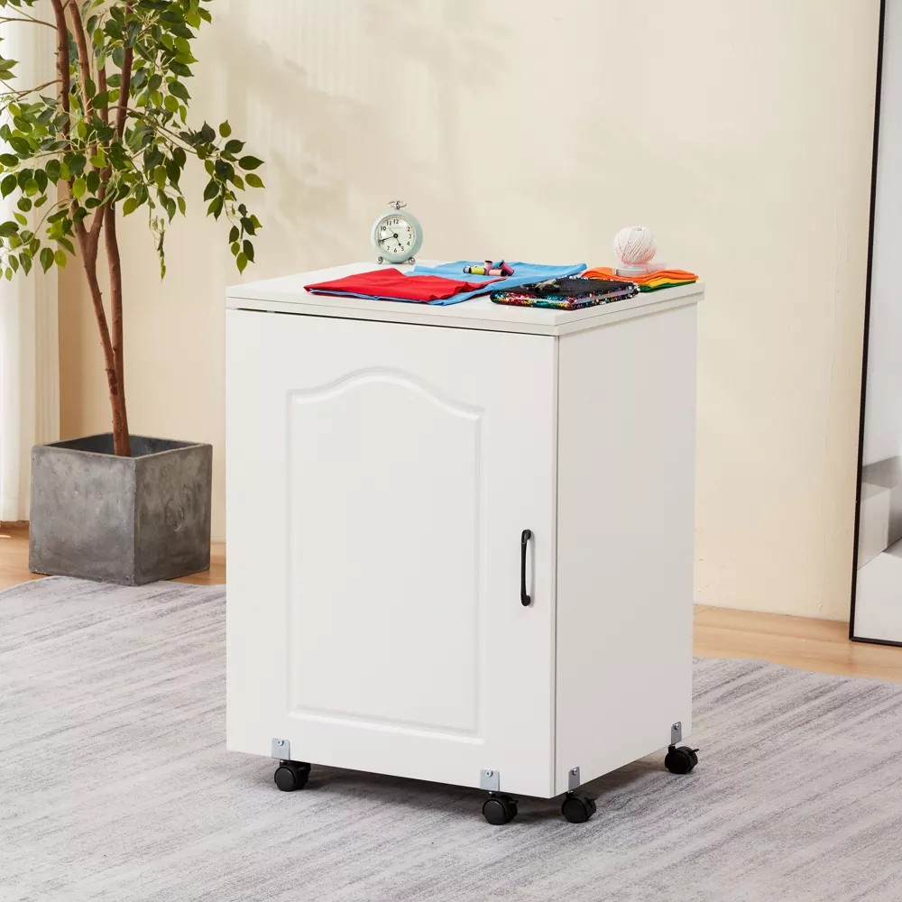 HOMREST folding Table with Storage Shelf, White