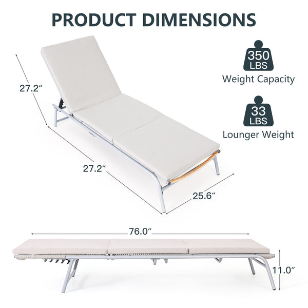 HOMREST Pool Lounge Chairs, Set of 2 Aluminum Patio Chaise Lounge with 5 Adjustable Backrest and Lay Flat Positions, Beige