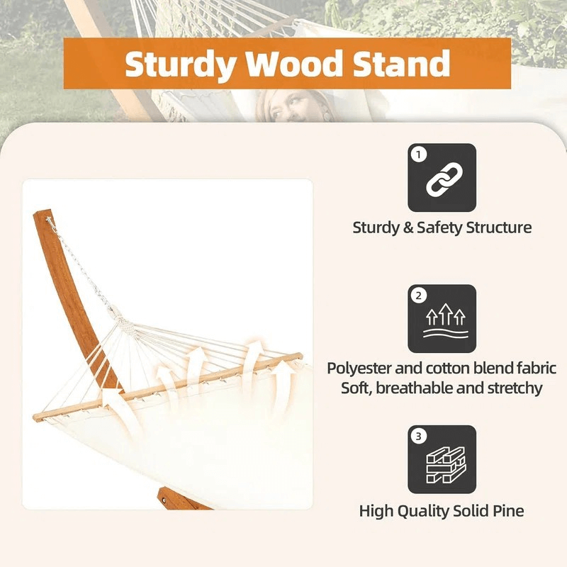 HOMREST 14 FT Hammock with Stand for Outside, 2 Person Heavy Duty Wooden Hammock Stand, White