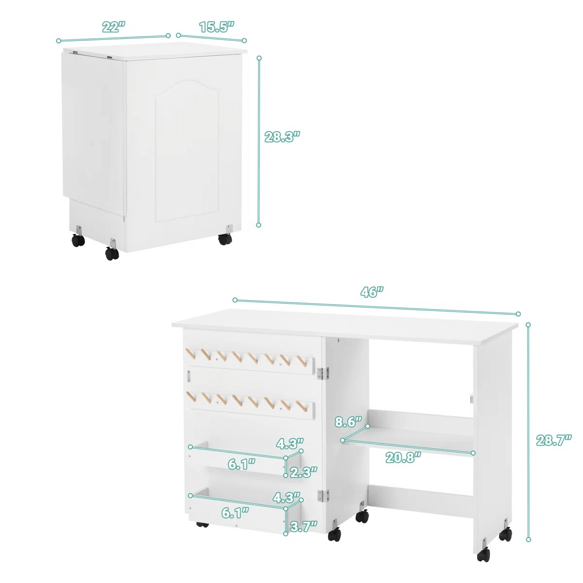 HOMREST 46" X 15.5" Folding Sewing Table, Portable Craft Station With Storage Shelf