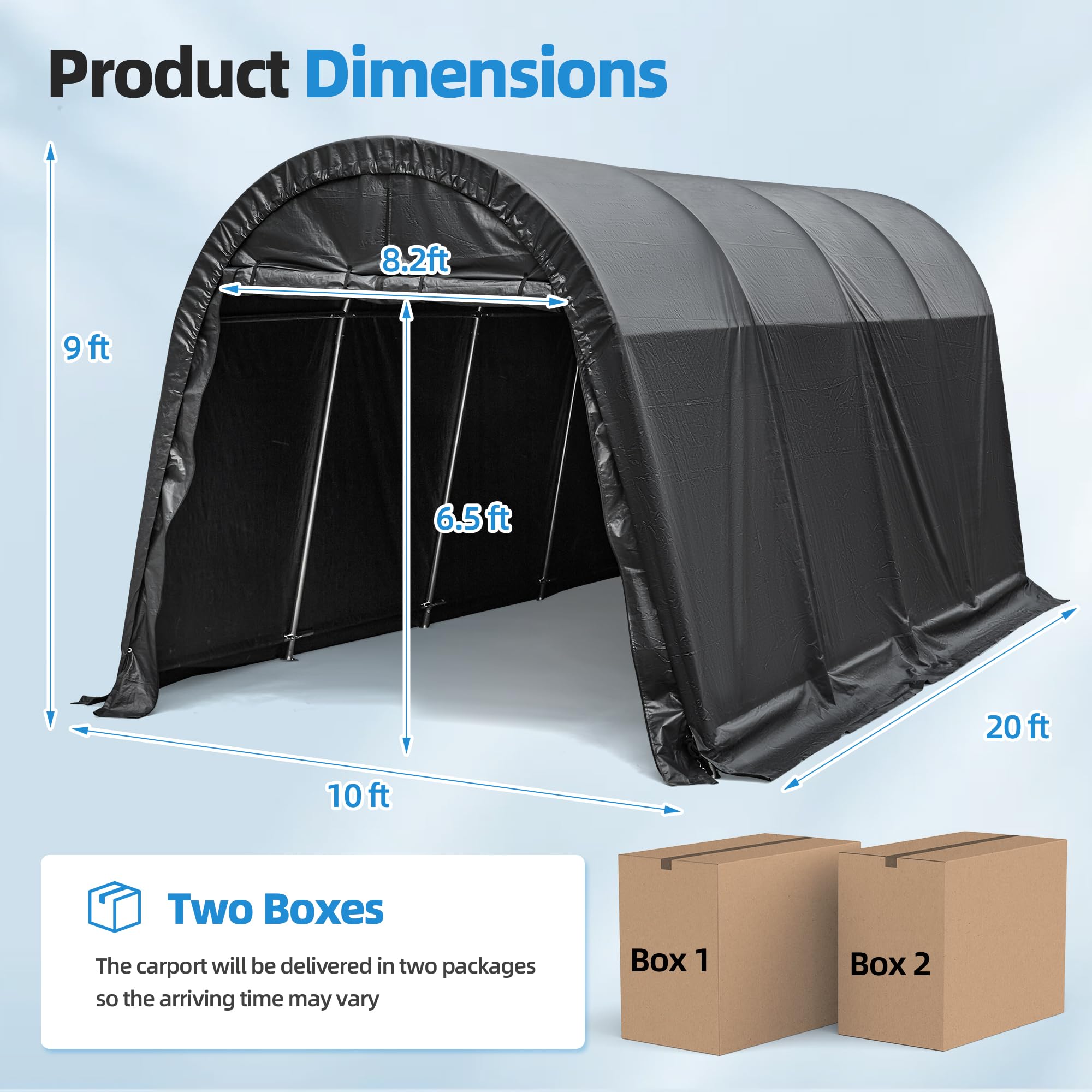 HOMREST Carport 10 x 20 FT Heavy Duty, Portable Garage with All-Steel Metal Frame and Round Style Roof, Anti-Snow Car Canopy Outdoor Storage Shelter for Car, Truck, Boat