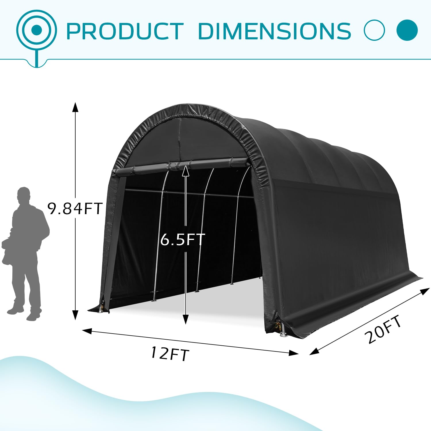 HOMREST Carport 12 x 20 FT Heavy Duty, Portable Garage with All-Steel Metal Frame and Round Style Roof, Anti-Snow Car Canopy Outdoor Storage Shelter for Car, Truck, Boat