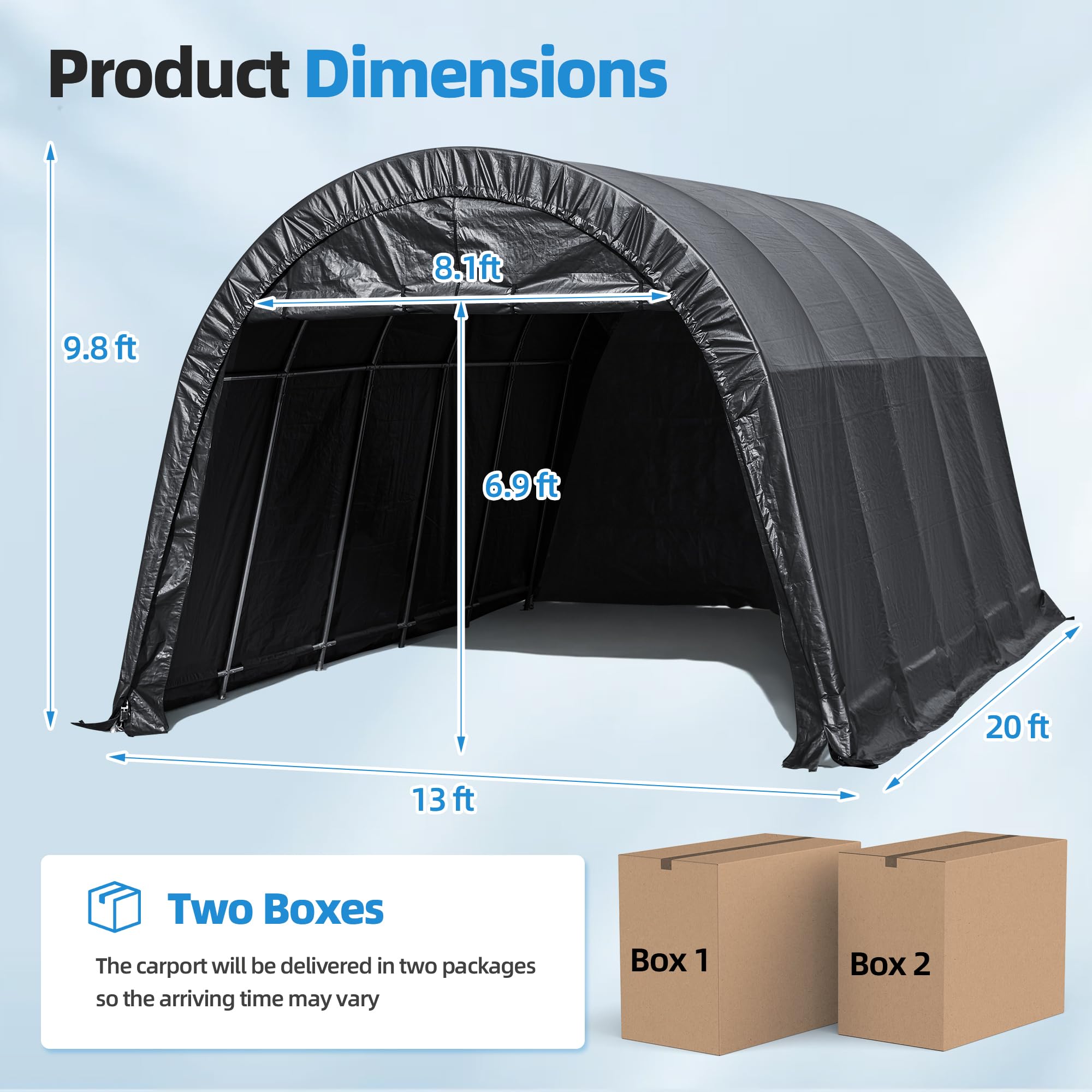 HOMREST Carport 13 x 20 FT Heavy Duty, Portable Garage with All-Steel Metal Frame and Round Style Roof, Anti-Snow Car Canopy Outdoor Storage Shelter for Car, Truck, Boat