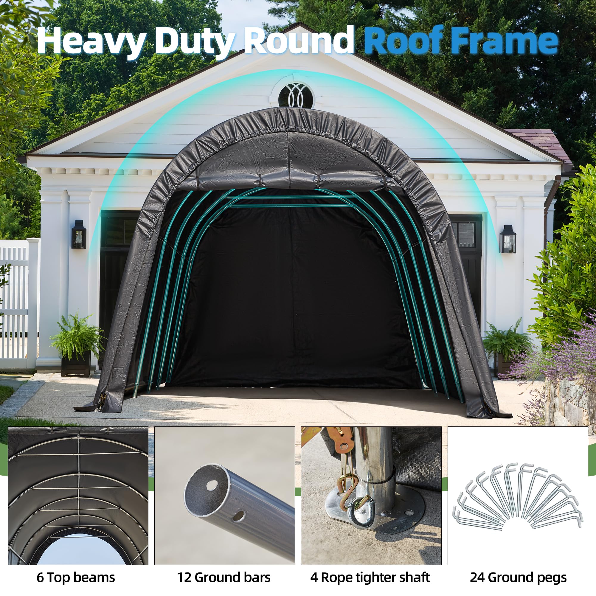 HOMREST Carport 13 x 20 FT Heavy Duty, Portable Garage with All-Steel Metal Frame and Round Style Roof, Anti-Snow Car Canopy Outdoor Storage Shelter for Car, Truck, Boat