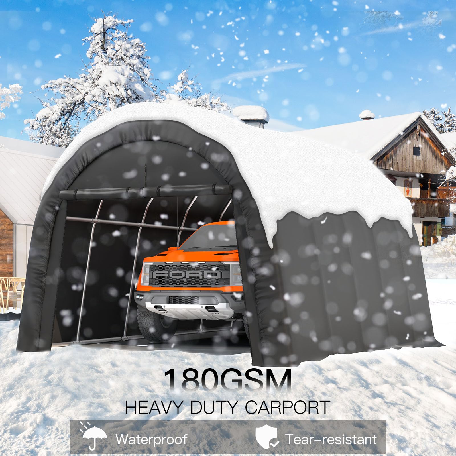 HOMREST Carport 12 x 20 FT Heavy Duty, Portable Garage with All-Steel Metal Frame and Round Style Roof, Anti-Snow Car Canopy Outdoor Storage Shelter for Car, Truck, Boat