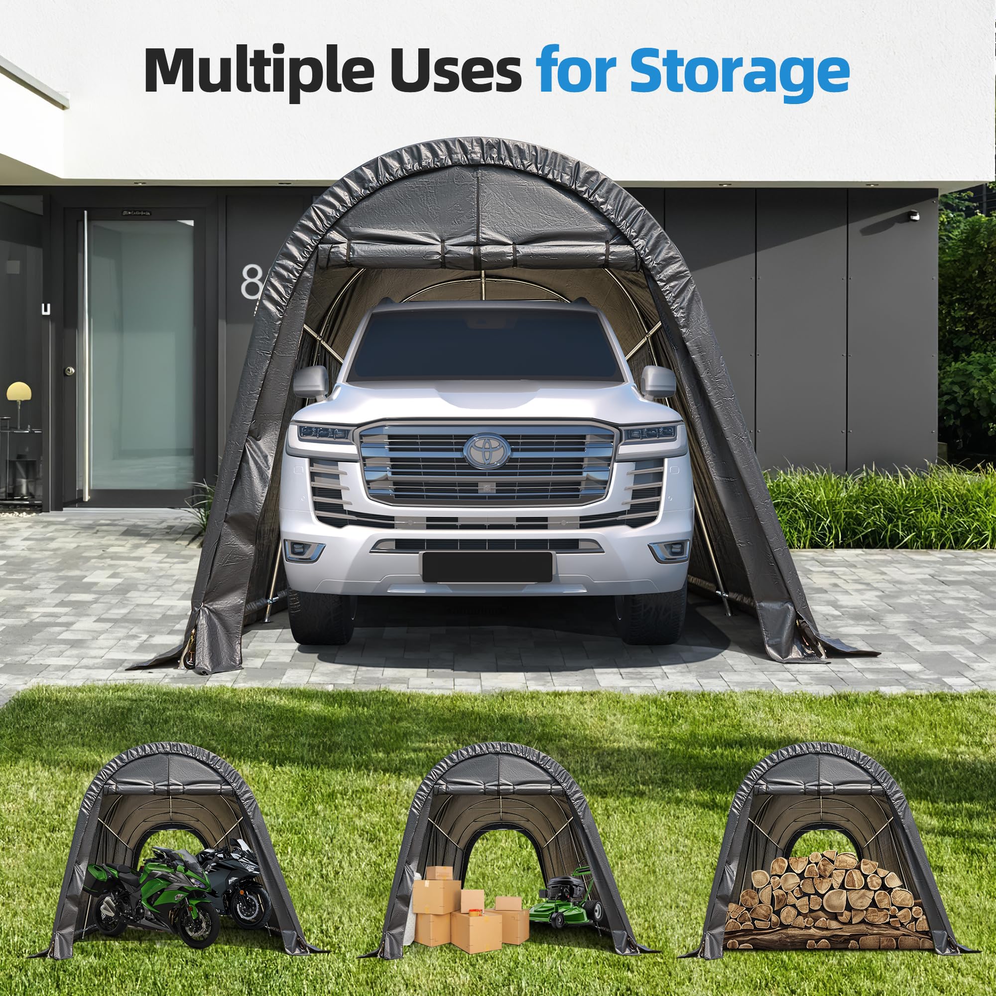 HOMREST Carport 10 x 20 FT Heavy Duty, Portable Garage with All-Steel Metal Frame and Round Style Roof, Anti-Snow Car Canopy Outdoor Storage Shelter for Car, Truck, Boat