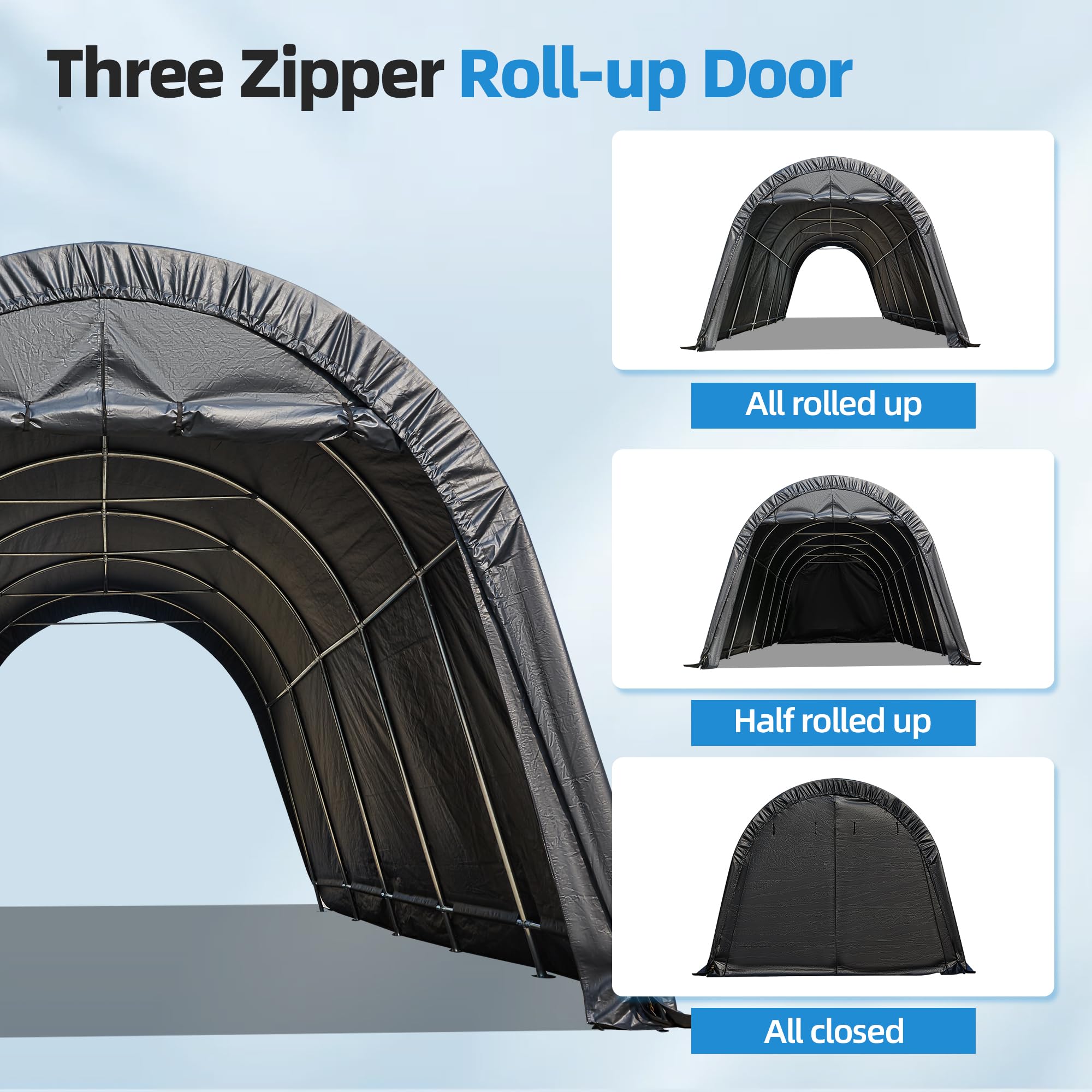 HOMREST Carport 13 x 20 FT Heavy Duty, Portable Garage with All-Steel Metal Frame and Round Style Roof, Anti-Snow Car Canopy Outdoor Storage Shelter for Car, Truck, Boat