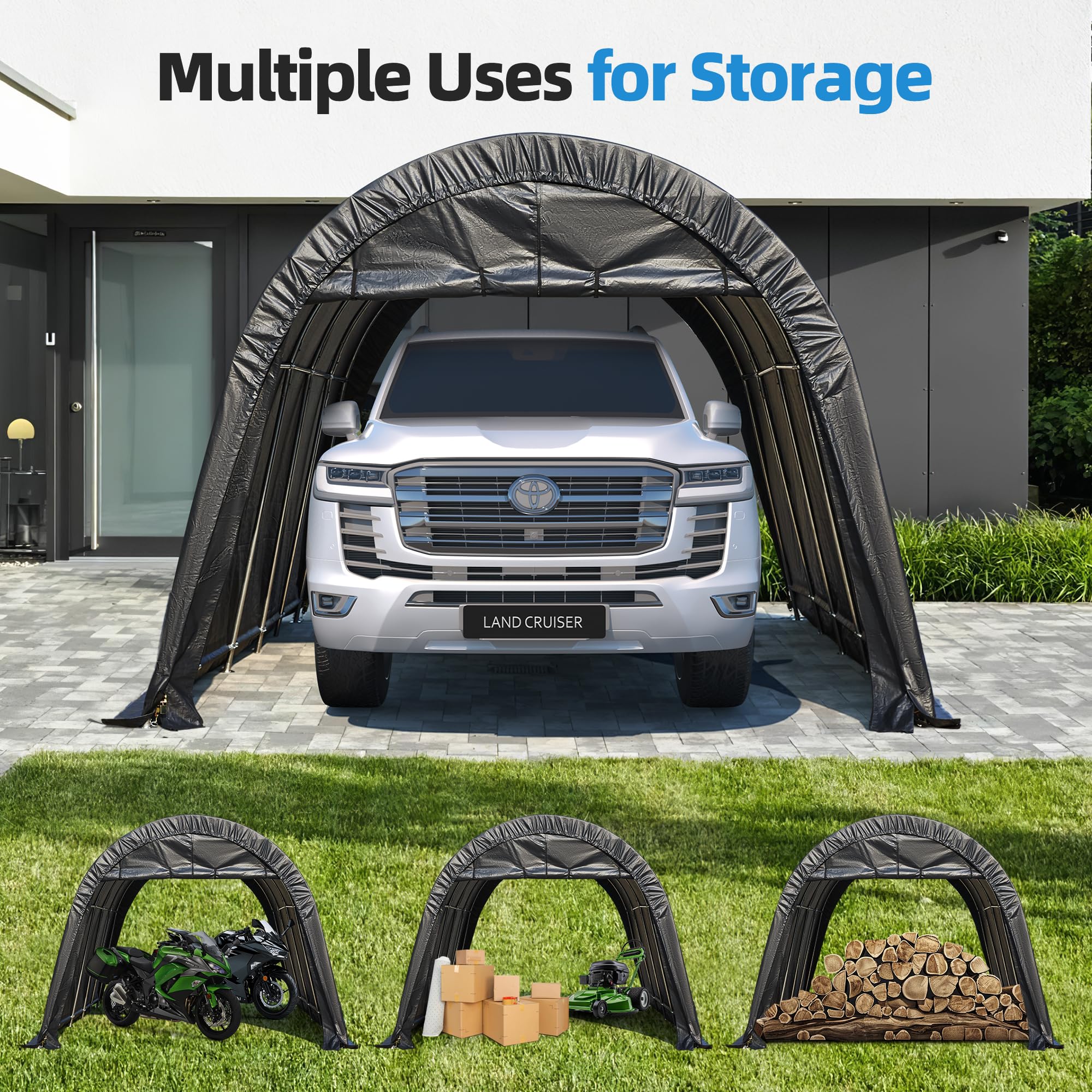 HOMREST Carport 13 x 20 FT Heavy Duty, Portable Garage with All-Steel Metal Frame and Round Style Roof, Anti-Snow Car Canopy Outdoor Storage Shelter for Car, Truck, Boat