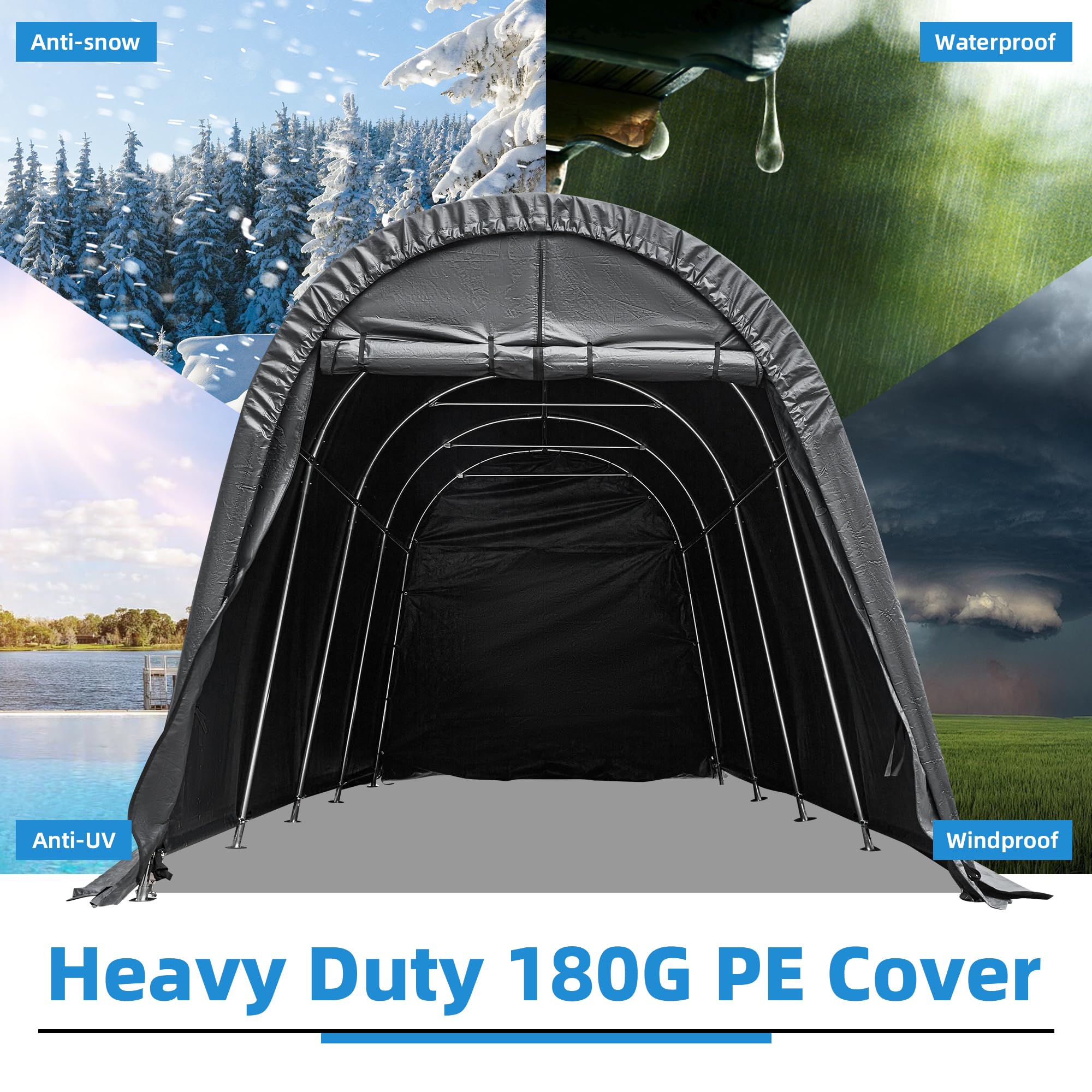 HOMREST Carport 10 x 20 FT Heavy Duty, Portable Garage with All-Steel Metal Frame and Round Style Roof, Anti-Snow Car Canopy Outdoor Storage Shelter for Car, Truck, Boat