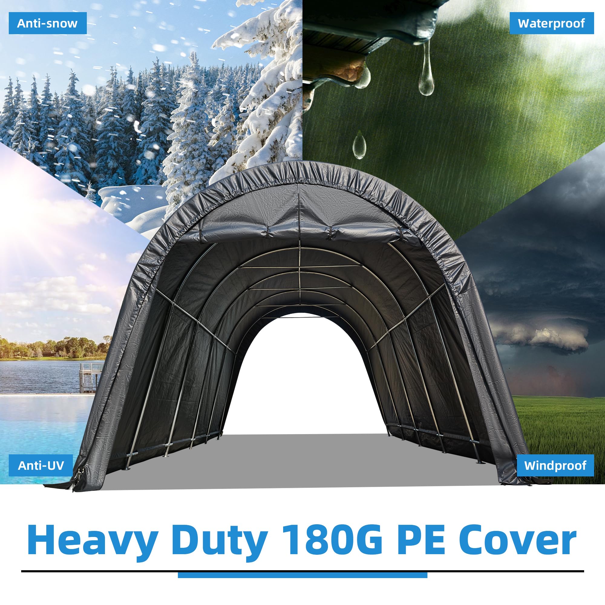 HOMREST Carport 13 x 20 FT Heavy Duty, Portable Garage with All-Steel Metal Frame and Round Style Roof, Anti-Snow Car Canopy Outdoor Storage Shelter for Car, Truck, Boat