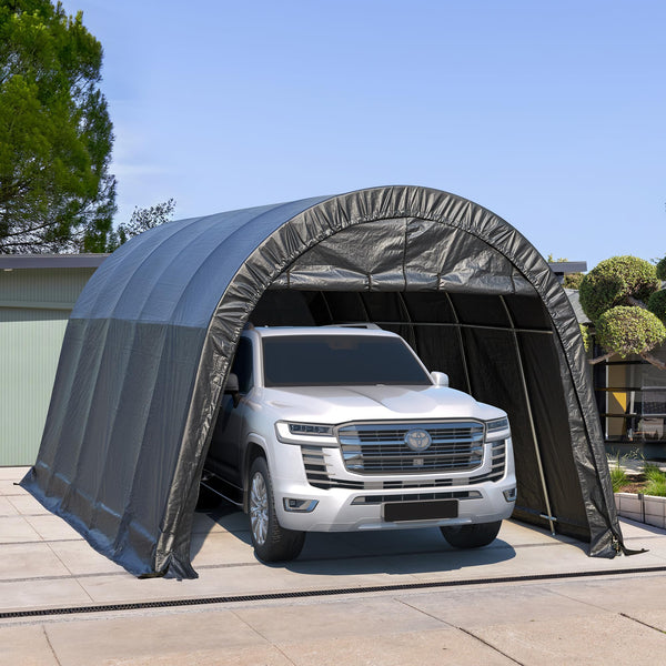 HOMREST Carport 13 x 20 FT Heavy Duty, Portable Garage with All-Steel Metal Frame and Round Style Roof, Anti-Snow Car Canopy Outdoor Storage Shelter for Car, Truck, Boat