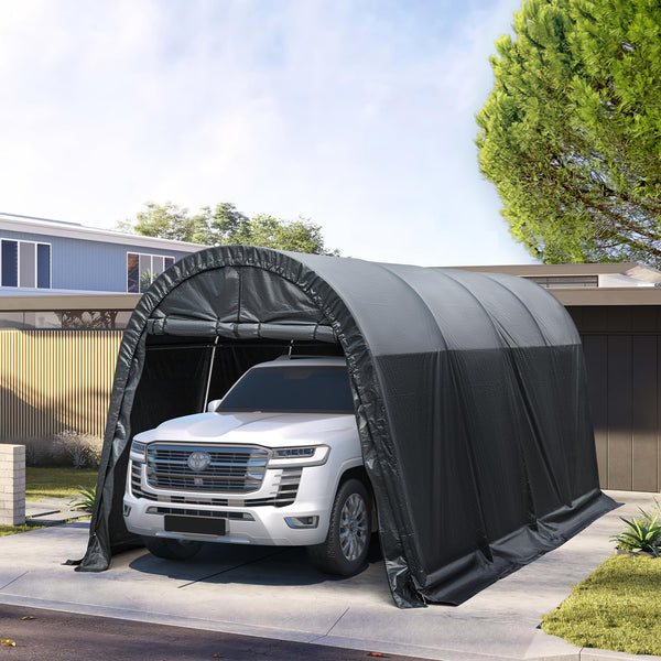 HOMREST Carport 10 x 20 FT Heavy Duty, Portable Garage with All-Steel Metal Frame and Round Style Roof, Anti-Snow Car Canopy Outdoor Storage Shelter for Car, Truck, Boat