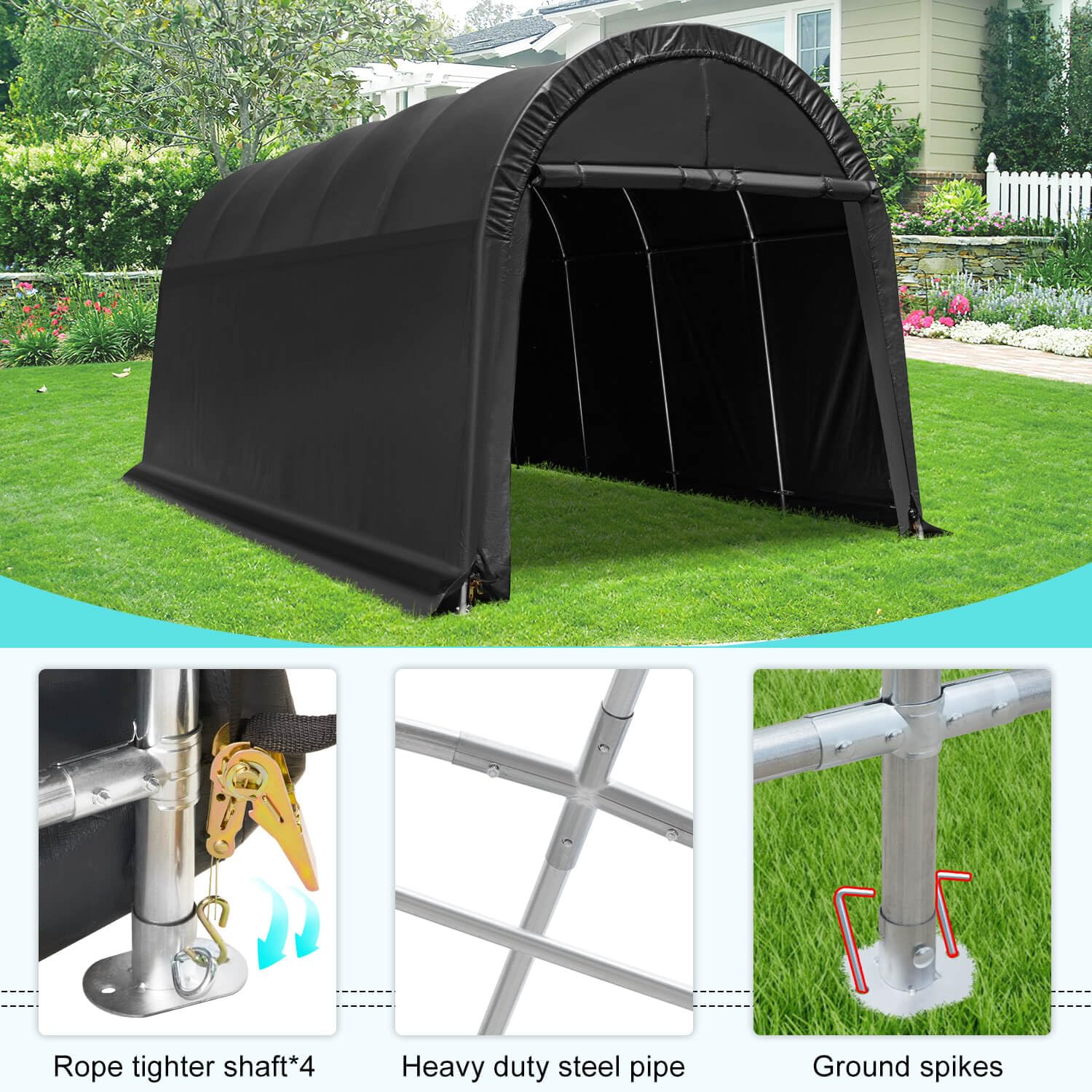 HOMREST Carport 12 x 20 FT Heavy Duty, Portable Garage with All-Steel Metal Frame and Round Style Roof, Anti-Snow Car Canopy Outdoor Storage Shelter for Car, Truck, Boat