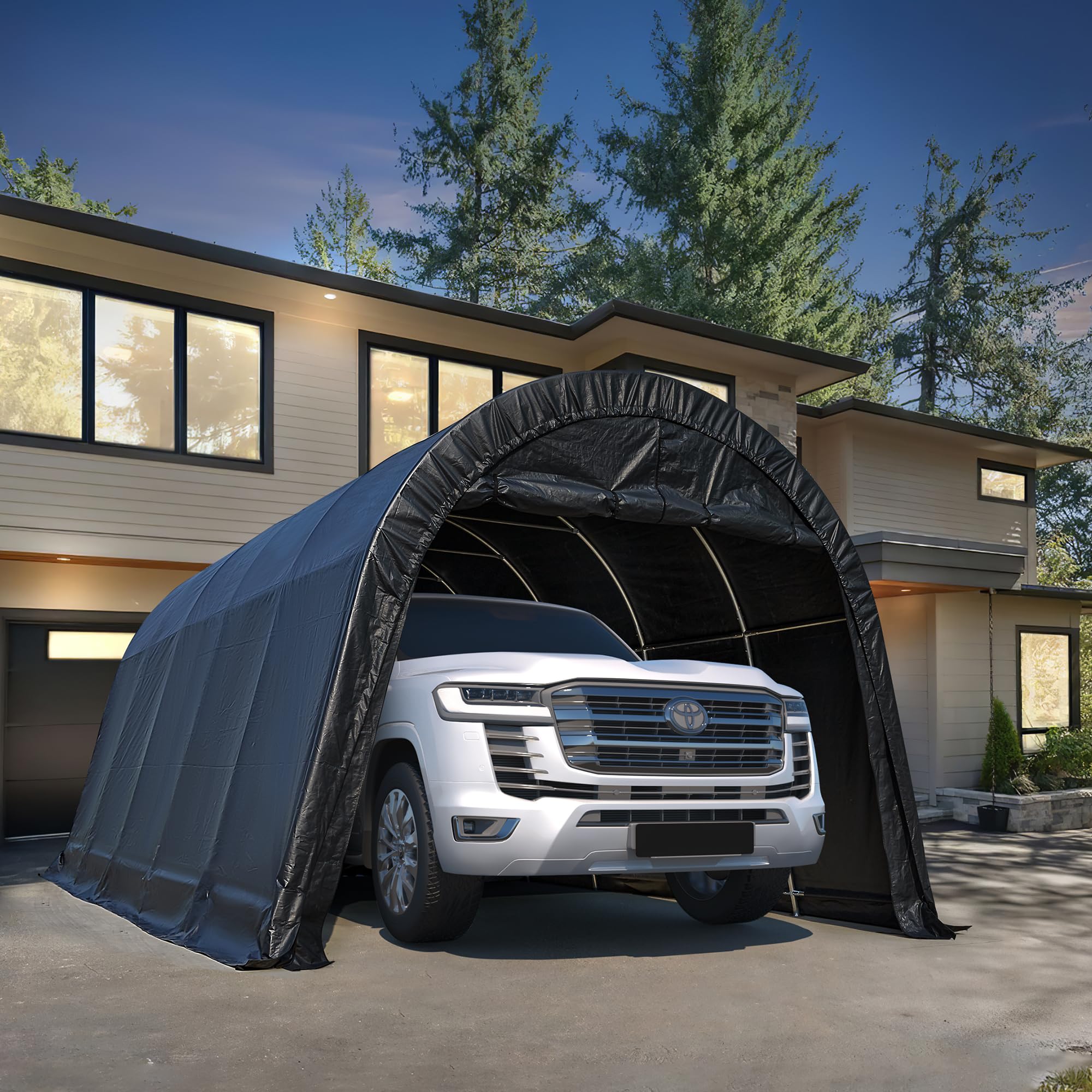 HOMREST Carport 13 x 20 FT Heavy Duty, Portable Garage with All-Steel Metal Frame and Round Style Roof, Anti-Snow Car Canopy Outdoor Storage Shelter for Car, Truck, Boat