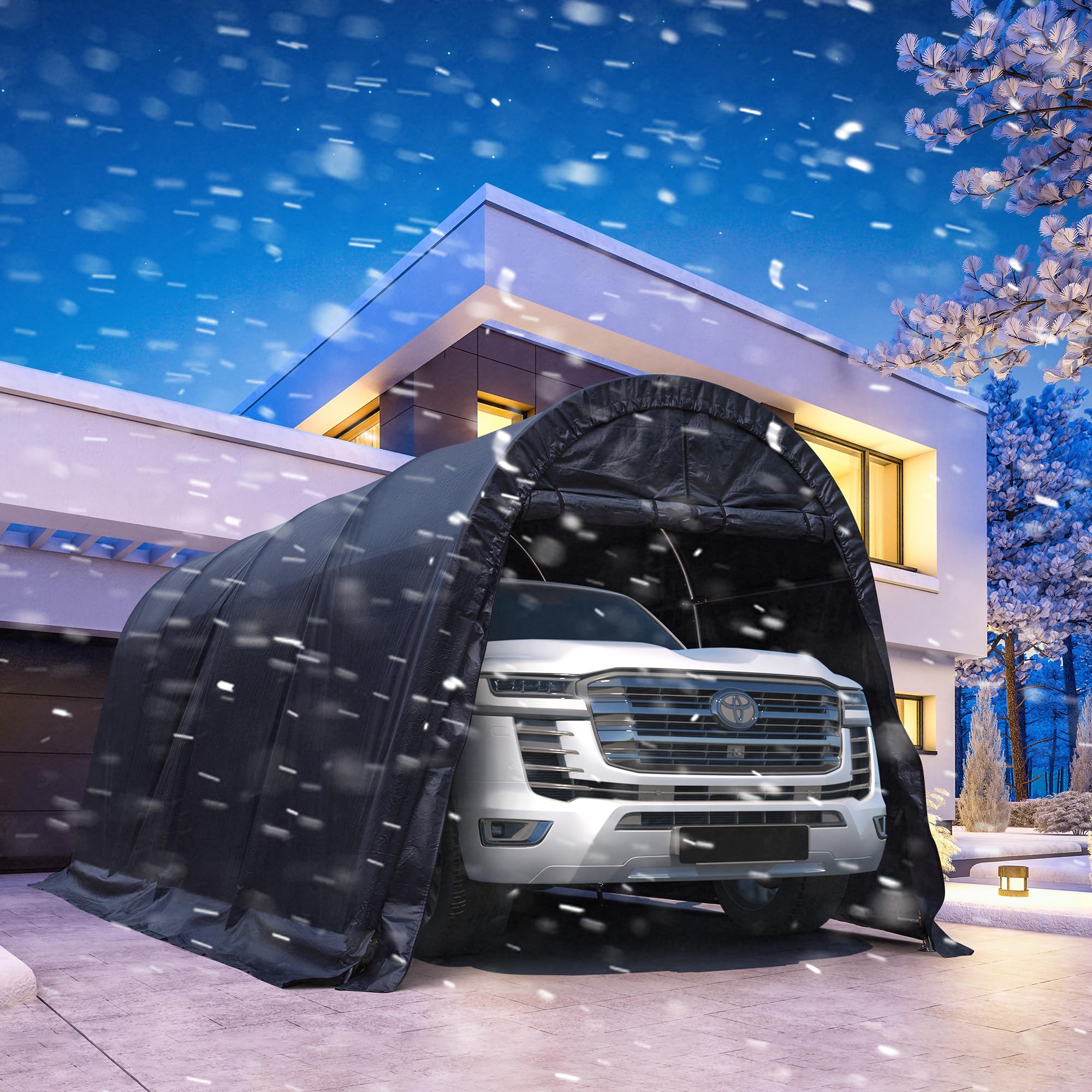 HOMREST Carport 10 x 20 FT Heavy Duty, Portable Garage with All-Steel Metal Frame and Round Style Roof, Anti-Snow Car Canopy Outdoor Storage Shelter for Car, Truck, Boat