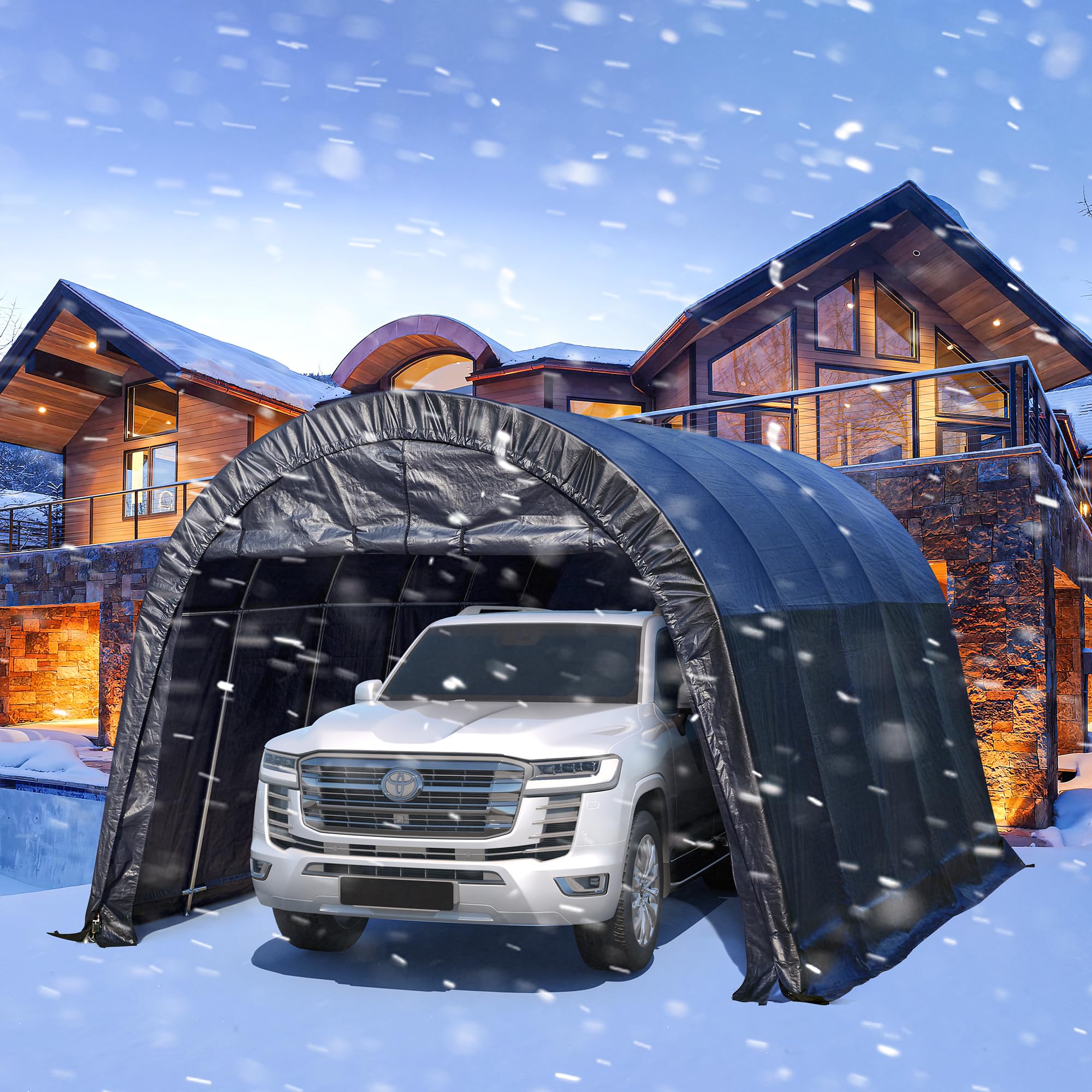 HOMREST Carport 13 x 20 FT Heavy Duty, Portable Garage with All-Steel Metal Frame and Round Style Roof, Anti-Snow Car Canopy Outdoor Storage Shelter for Car, Truck, Boat