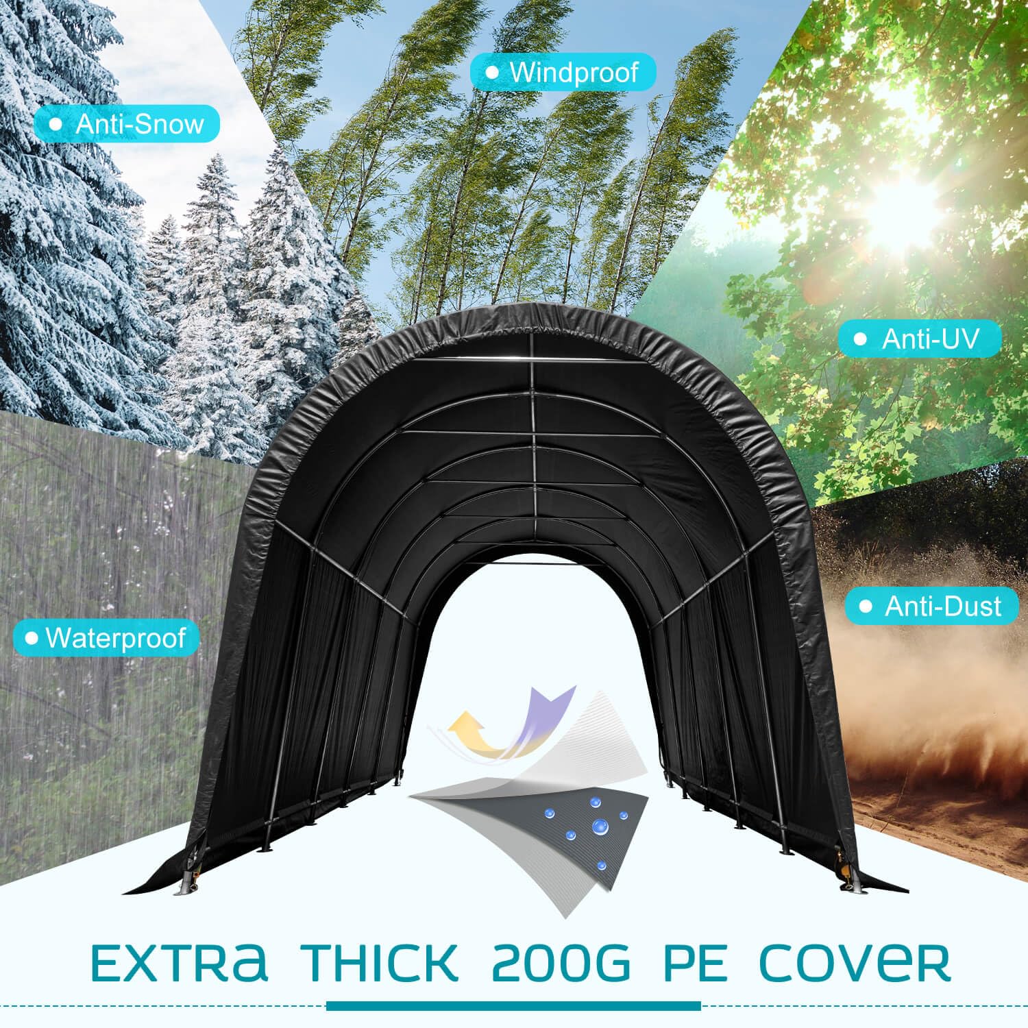 HOMREST Carport 12 x 20 FT Heavy Duty, Portable Garage with All-Steel Metal Frame and Round Style Roof, Anti-Snow Car Canopy Outdoor Storage Shelter for Car, Truck, Boat