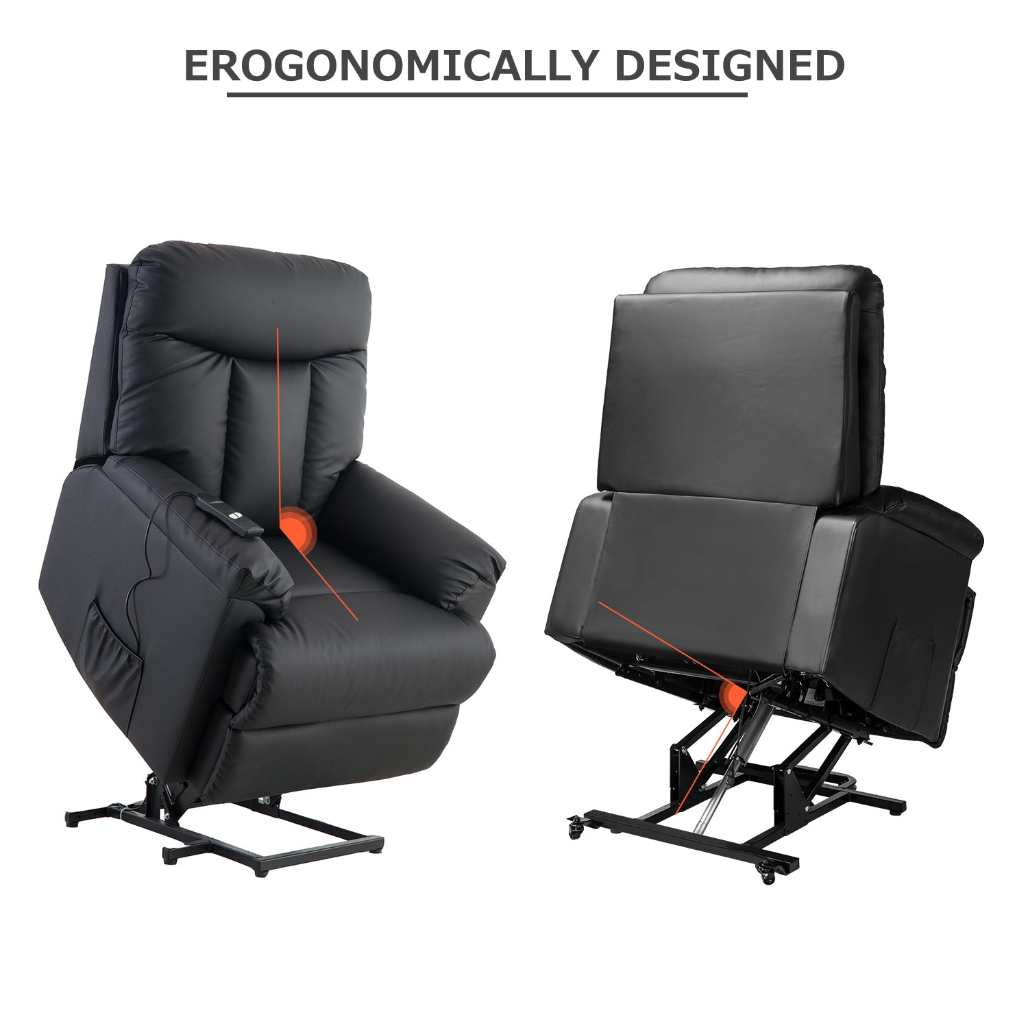  Homrest Electric Recliner Chair Lift Chair Power PU Leather Recliner Sofa with Heavy Duty Reclining Mechanism for Living Room, Black