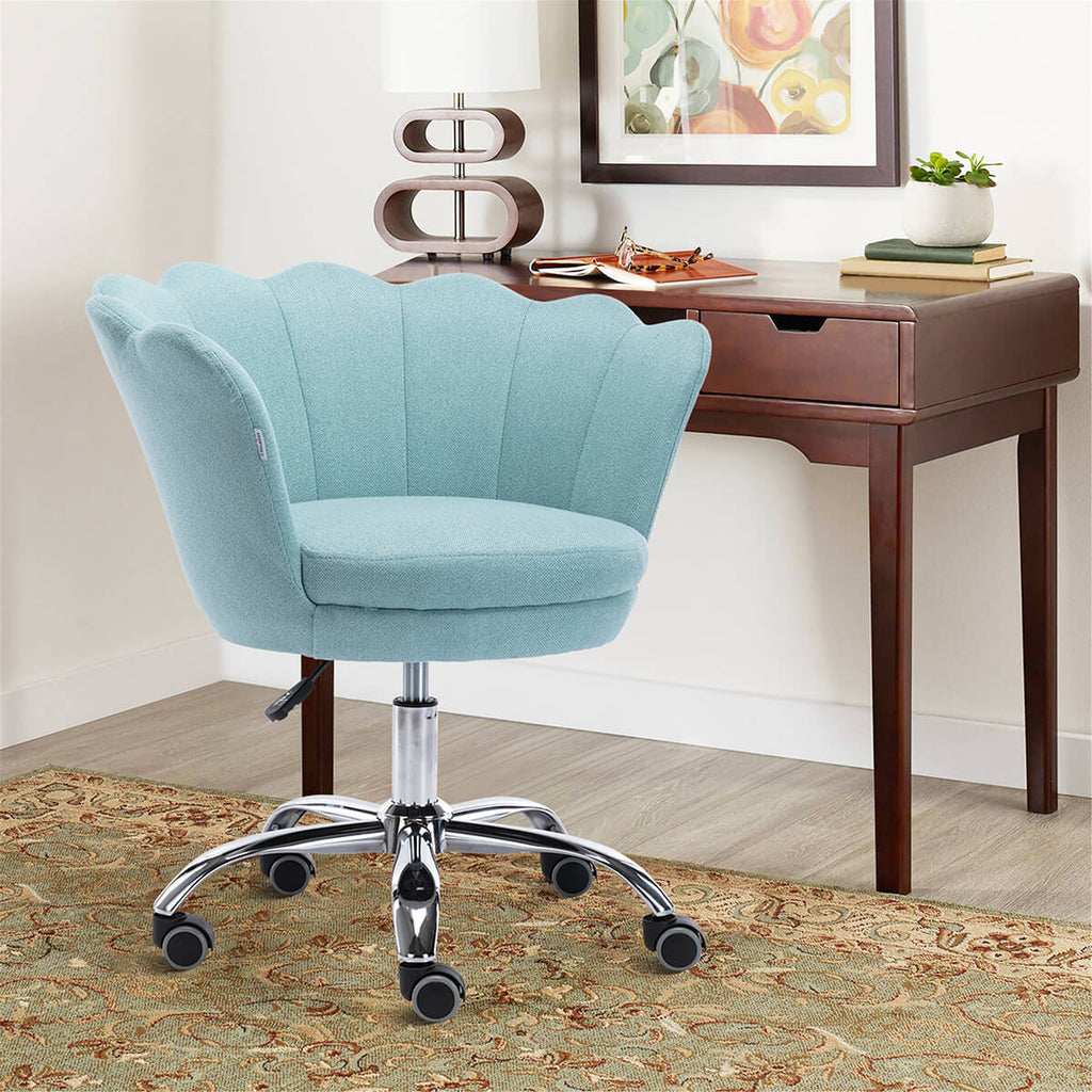 Modern Home Office Chair, Cute Velvet Upholstered Shell Chair Adjustable Swivel Vanity Chair for Women, Mint Green