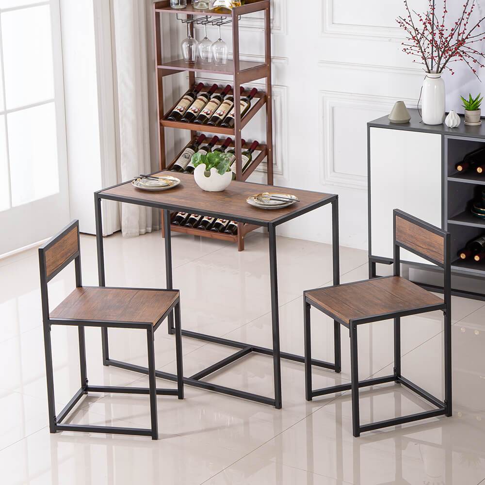 Simple Breakfast Table And Chair Elm Wood, 3 Pieces