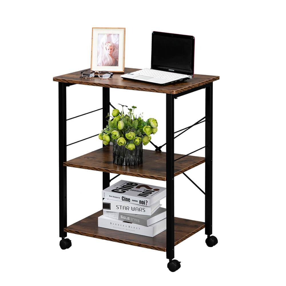 Homrest 3-Tier Kitchen Utility Microwave Oven Stand Vintage Board Top Black Metal Frame