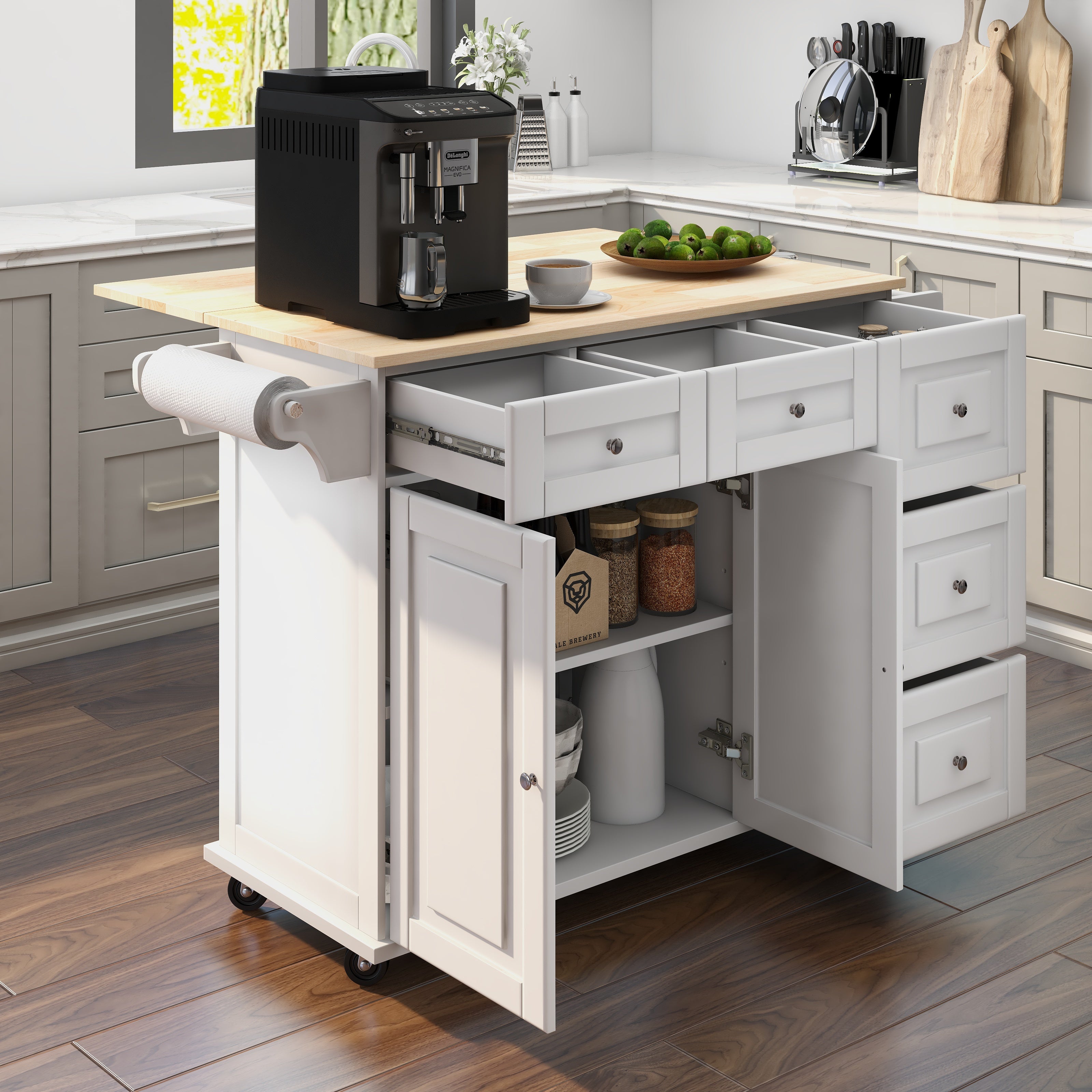Homrest kitchen island rolling mobile island, white